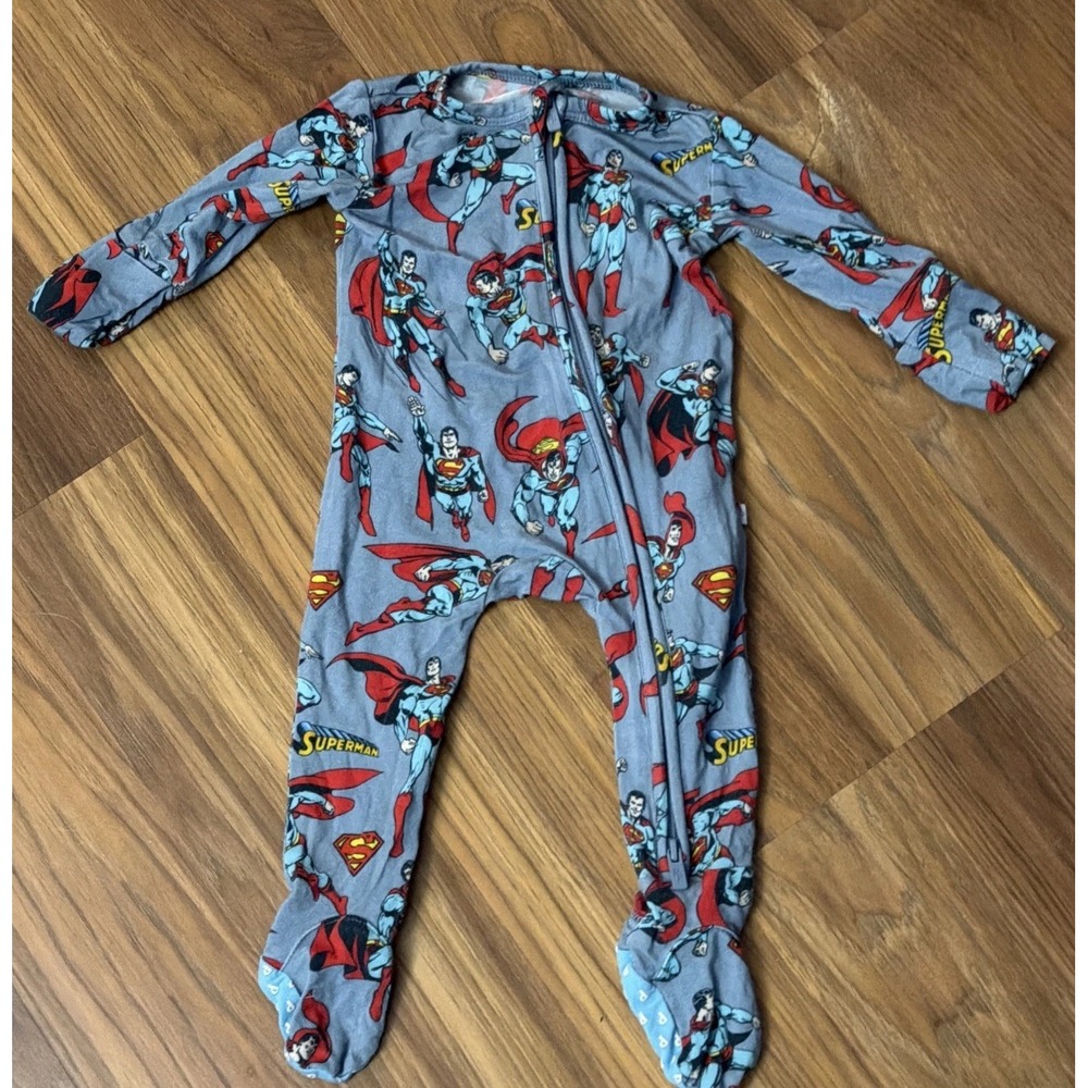 Posh Peanut Superman Baby Boys Newborn Footed Sleeper Pajamas Bamboo Twins